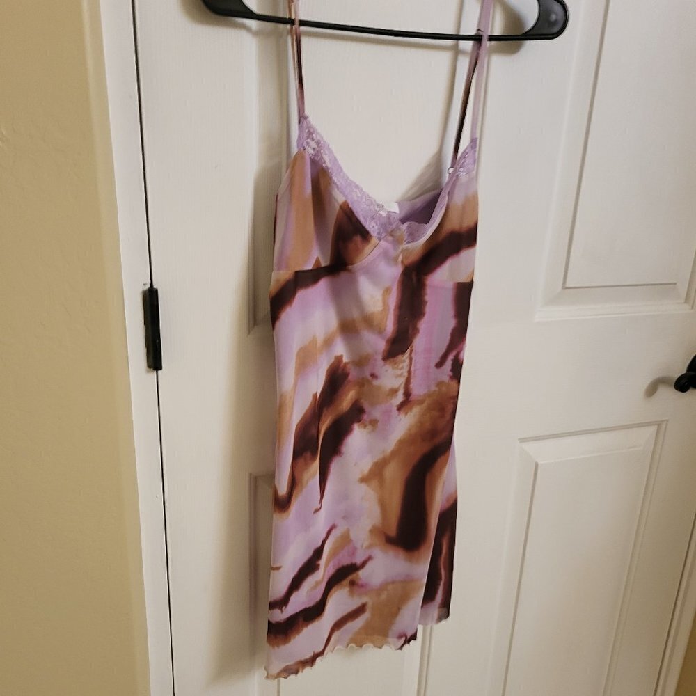 Lace Cami Mesh Minidress in purple mineral abstract Size: Medium NWT - Picture 6 of 12